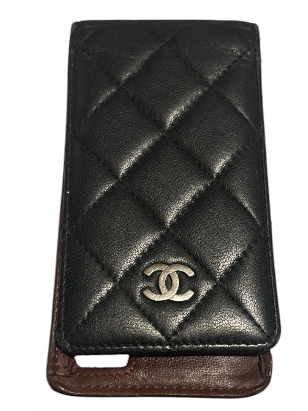 CHANEL iPhone Flip Case SE/5/5S Black Caviar Leather PROJECT